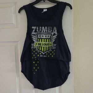 Zumba Fitness Navy Tank Top with Neon Green Accents, 100% Cotton